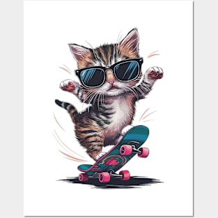 Skater Kitten Posters and Art